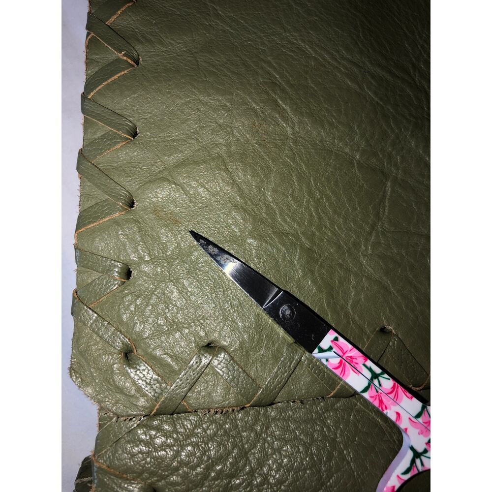 Vintage Jamie Young Co Olive Green Leather Bag Large Tote Work Laptop Boho - Picture 10 of 11